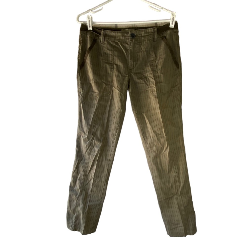 HEI Hei Anthropologie Green Black Pinstripe Pants Adjust Waist Flat Front Sz 27